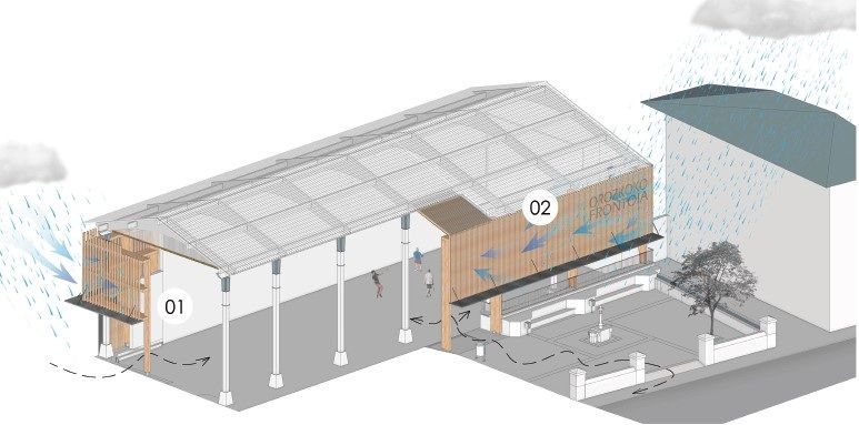 Infografía con las zonas del frontón que serán cerradas con madera