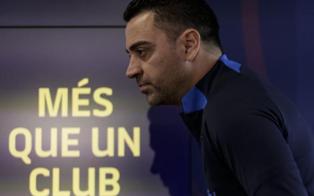 Xavi Hernández. en la rueda de prensa de este sábado en el Camp Nou