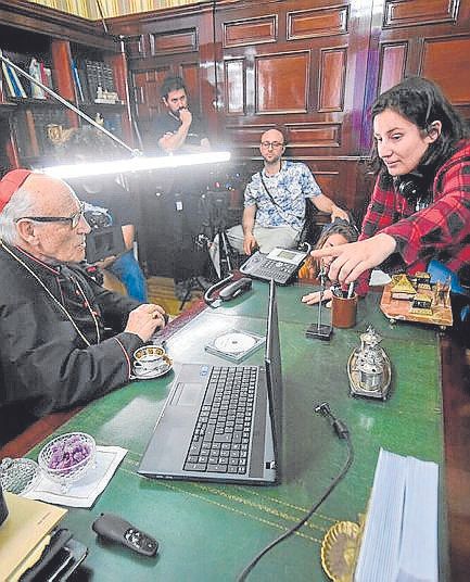 Un momento del rodaje de ‘Anatema’ en Bilbao.