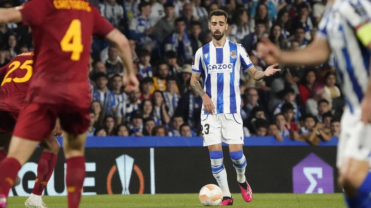 Brais, en el partido de Europa League ante la Roma.