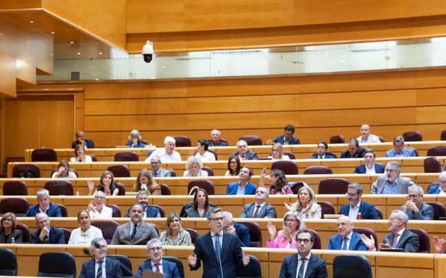 El ministro de la Presidencia, Justicia y Relaciones con las Cortes, Félix Bolaños, interviene durante una sesión plenaria en el Senado.