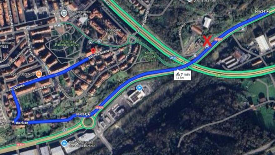 Zona afectada por el corte nocturno del tráfico en un acceso a Galdakao