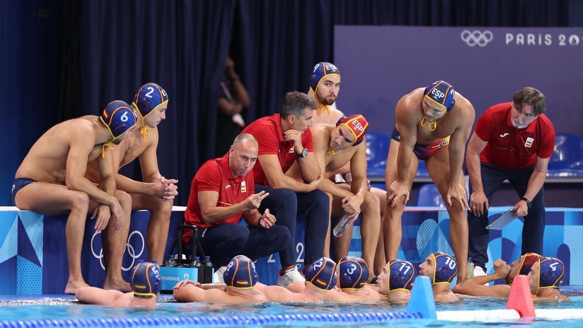 La selección española de waterpolo masculino en el partido contra Australia en los Juegos Olímpicos de Paris 2024