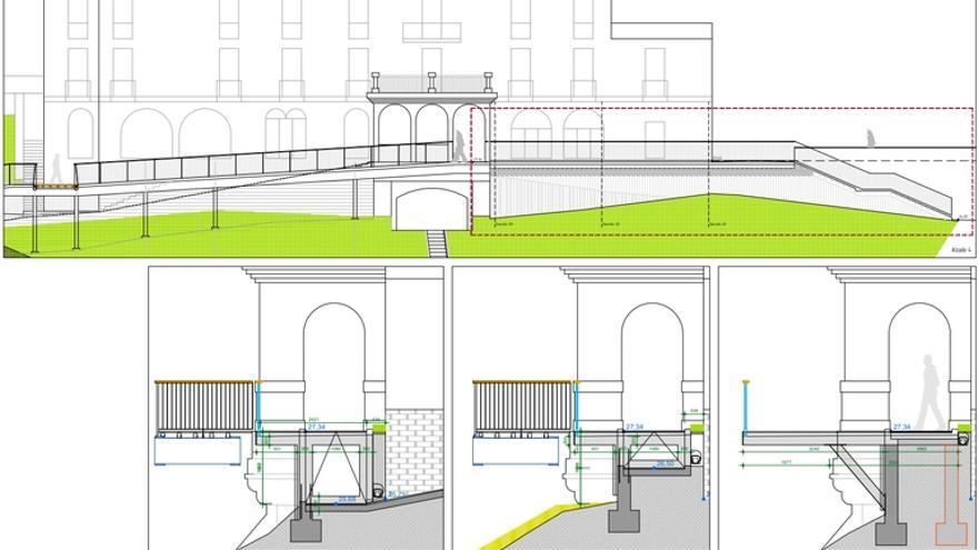 Plano de la ampliación de la pasarela de la residencia San Juan en Zumaia.