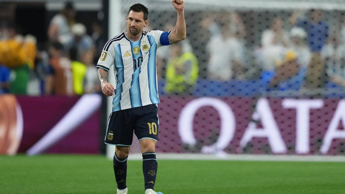 Messi celebra su gol ante Austria.