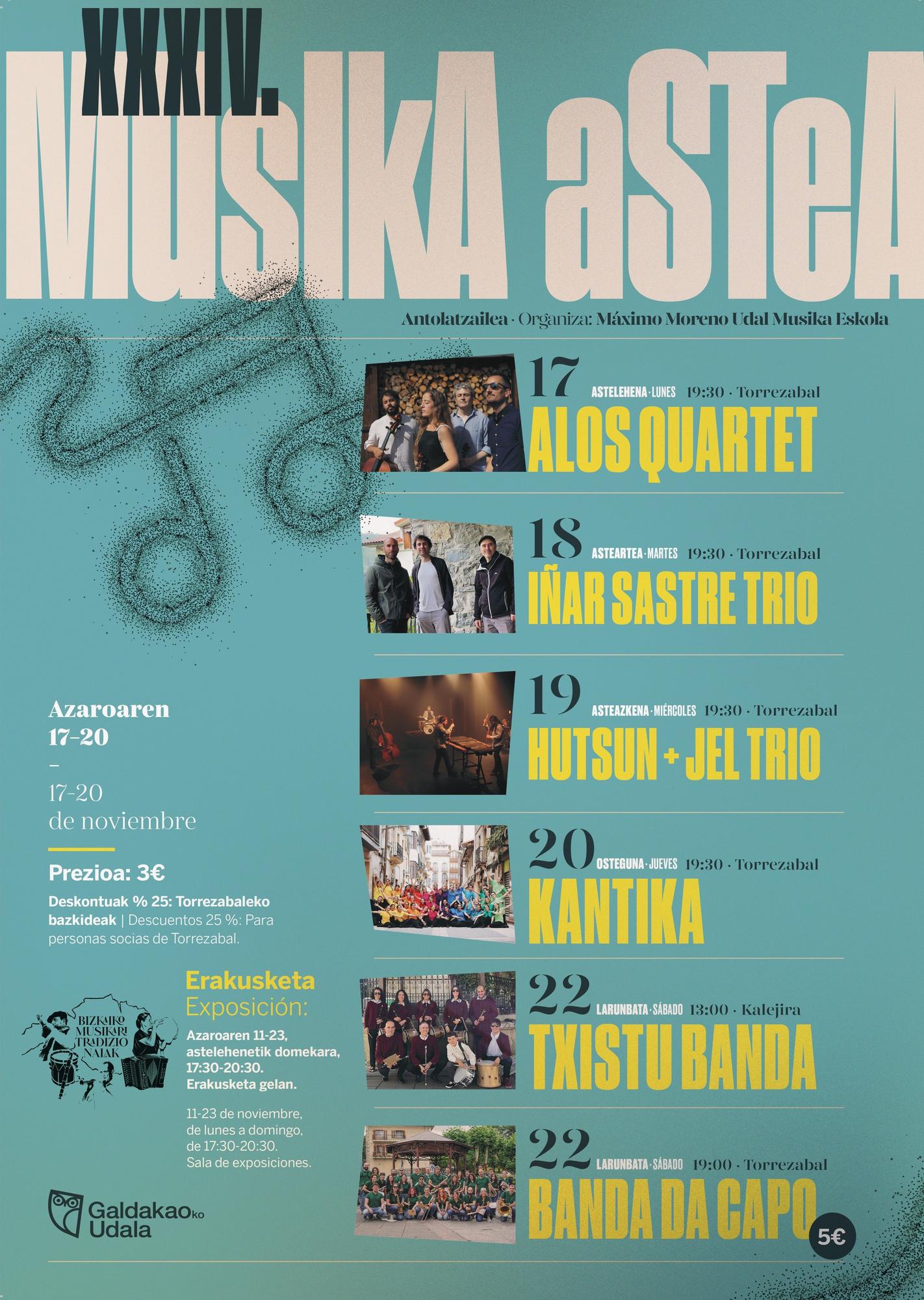 Cartel con la programación de la Musika Astea de Galdakao