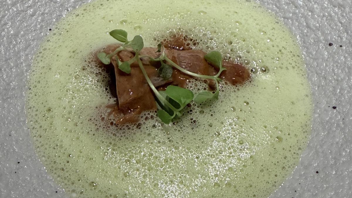 Usuzukuri de ventresca de atún rojo, acompañado de gel de lemongrass.