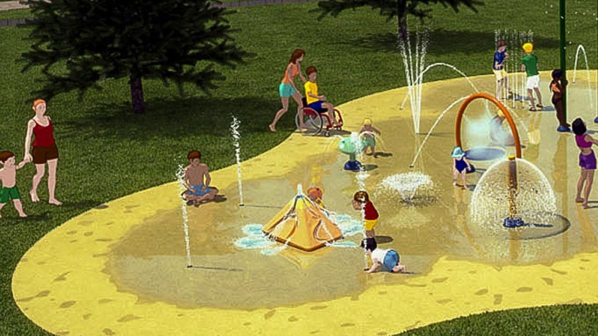 Recreación de una instalación de chorros de agua como la que el Ayuntamiento plantea instalar en Elgoibar.