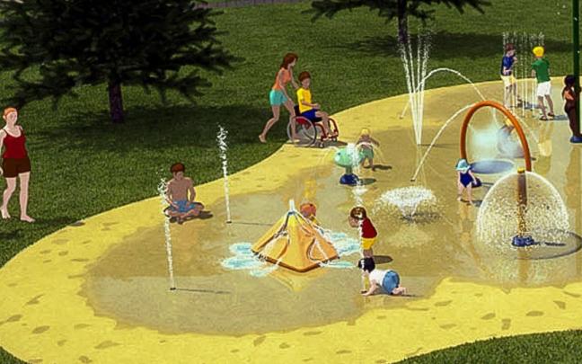 Recreación de una instalación de chorros de agua como la que el Ayuntamiento plantea instalar en Elgoibar.