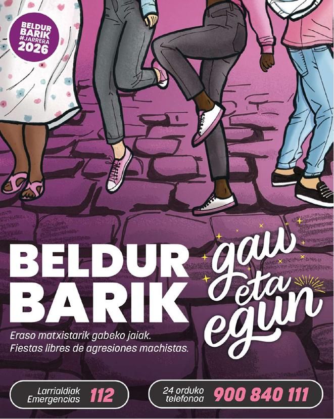 Cartel de prevención y ayuda ante la violencia machista en fiestas de Orozko