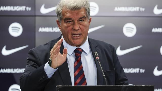 El presidente del Barcelona, Joan Laporta, durante una rueda de prensa.