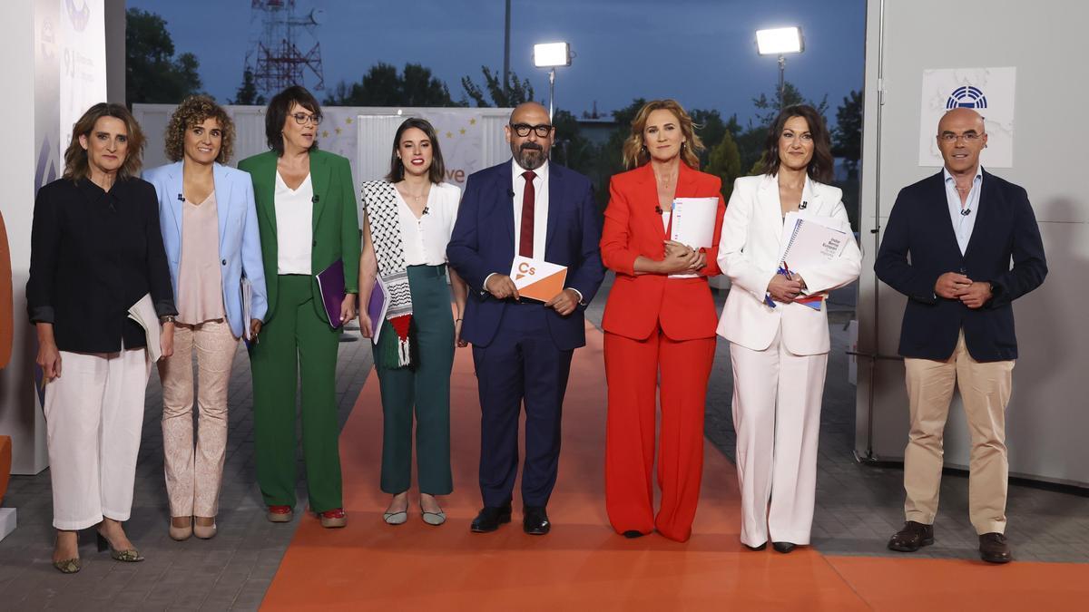 Ribera, Montserrat, Riba, Montero, Galán, Agirregoitia y Buxadé, en el debate de RTVE