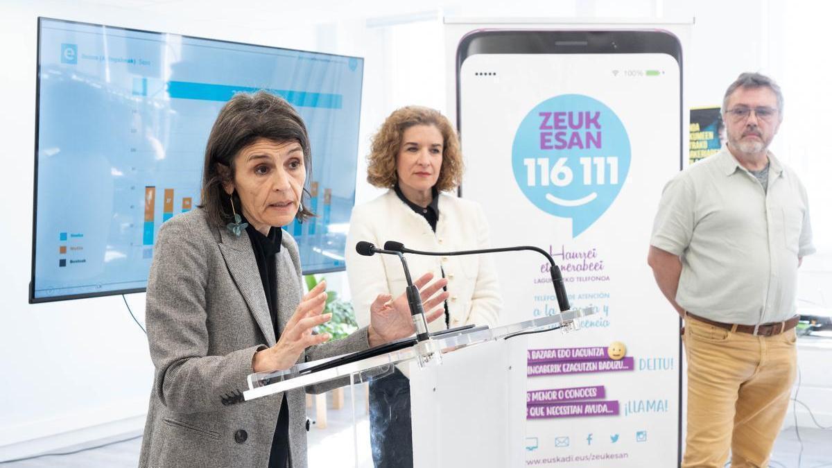 La consejera de Bienestar, Reto Demográfico y Juventud, Nerea Melgosa, durante la presentación del informe correspondiente al año 2024 de Zeuk Esan.
