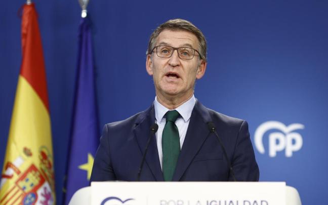 Alberto Núñez Feijóo, en su comparecencia en la sede de Génova Alberto Núñez Feijóo, en su comparecencia en la sede de Génova