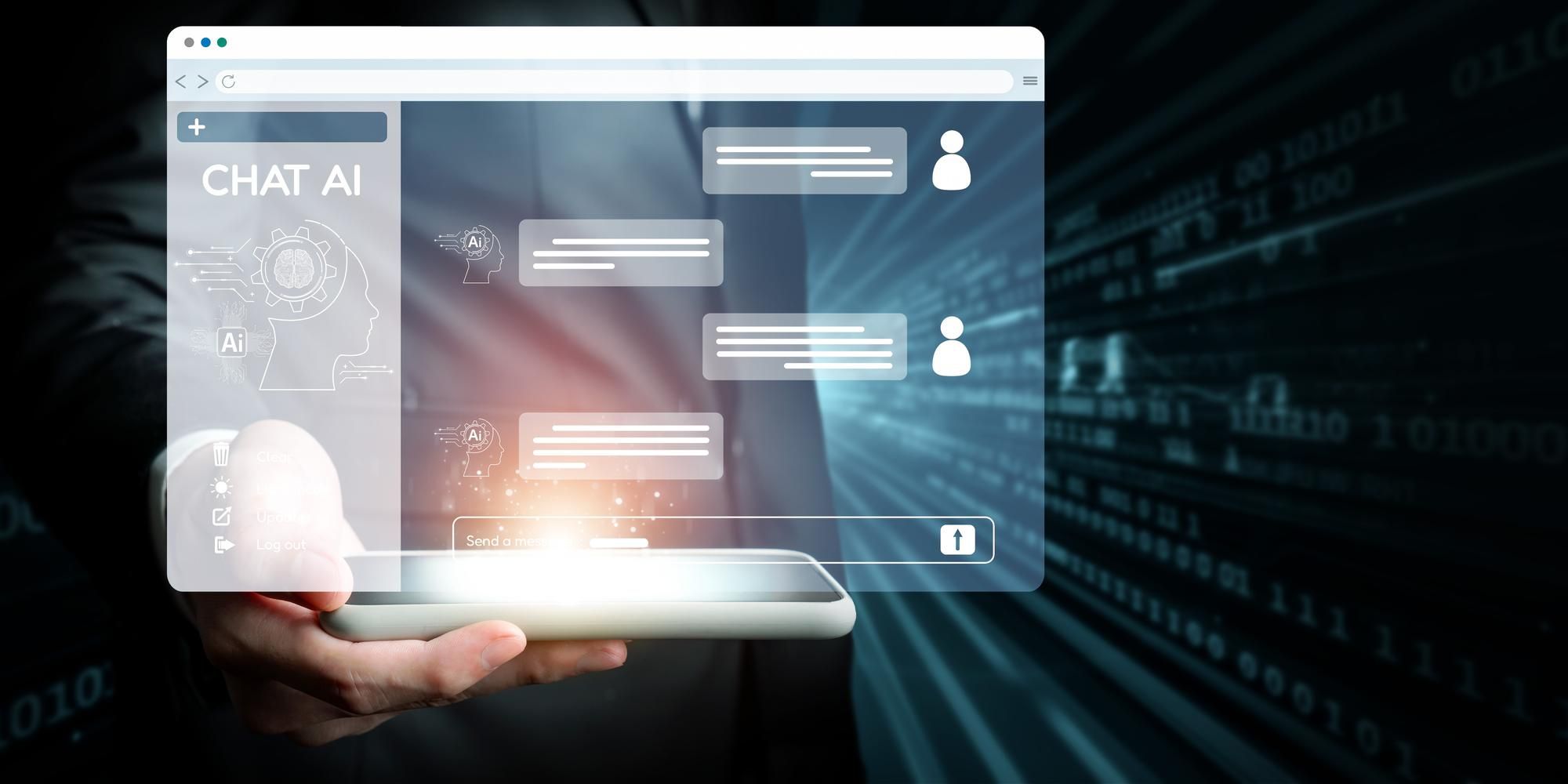 Holograma con la conversación entre un usuario y un asistente virtual.
