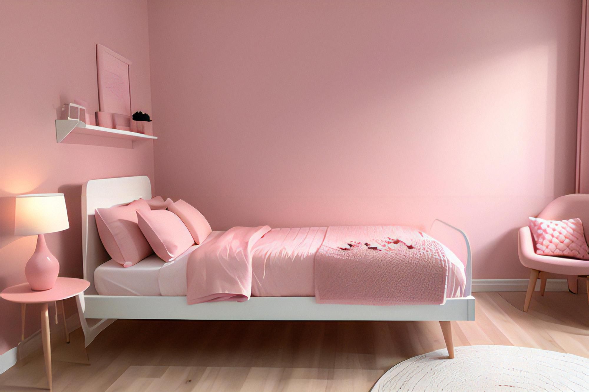 Habitación infantil decorada en tonos rosas y blancos.