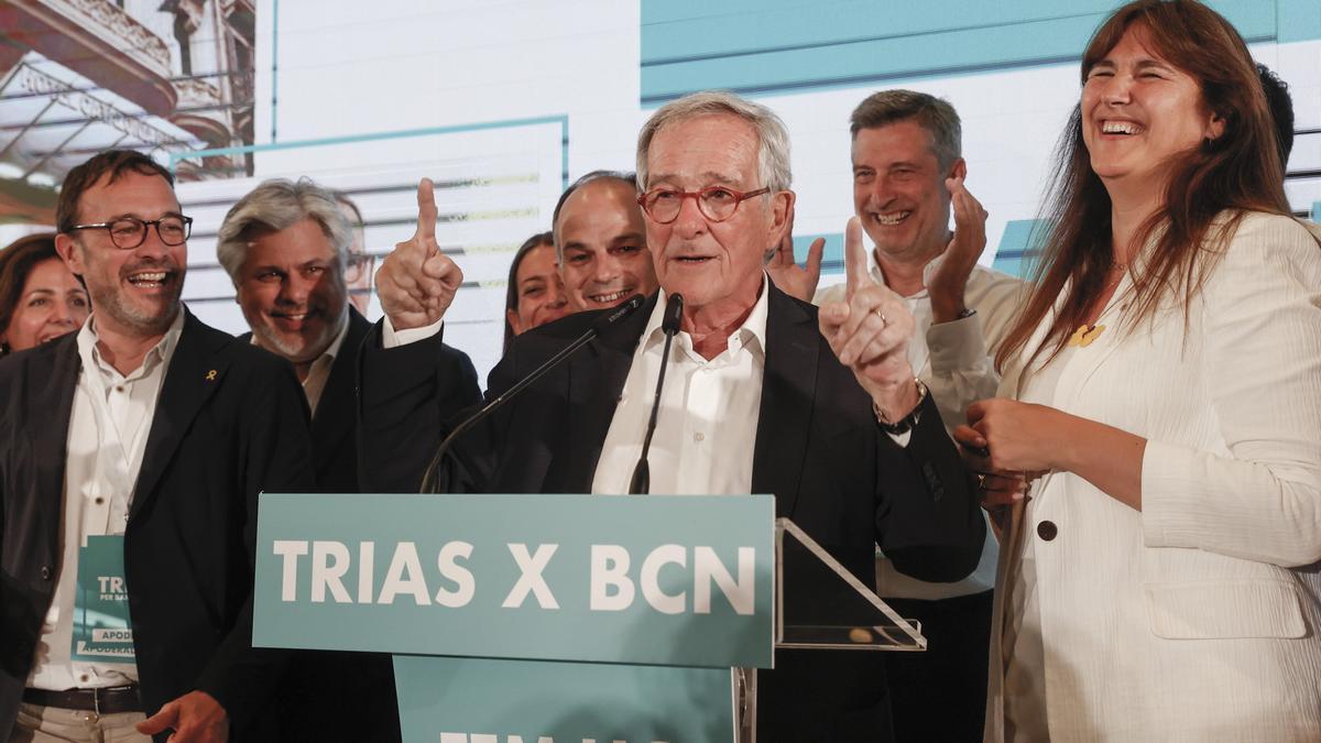 Xavier Trias, celebrando su victoria en Barcelona.