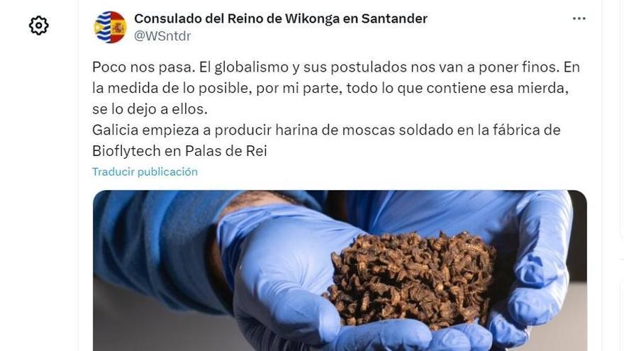 Uno de los mensajes en redes que afirma fáslamente el destino de la mosca soldado como alimento humano.