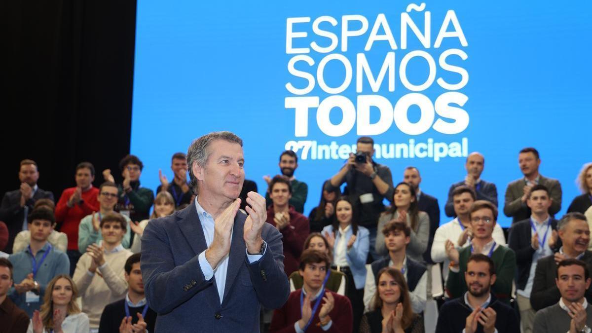 Alberto Núñez Feijóo durante la clausura del XXVII Intermunicipal del PP en Valladolid.