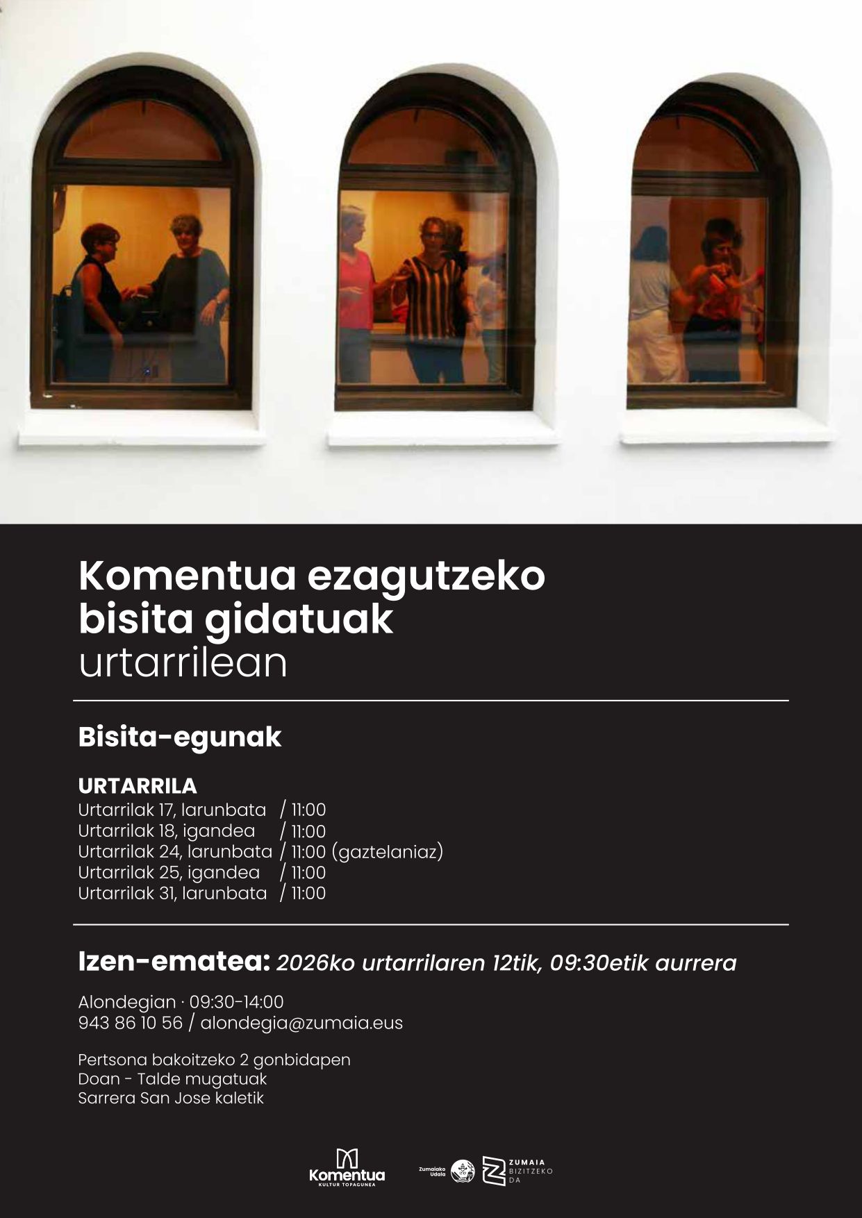 Cartel de las visitas guiadas al Komentua de Zumaia este enero.