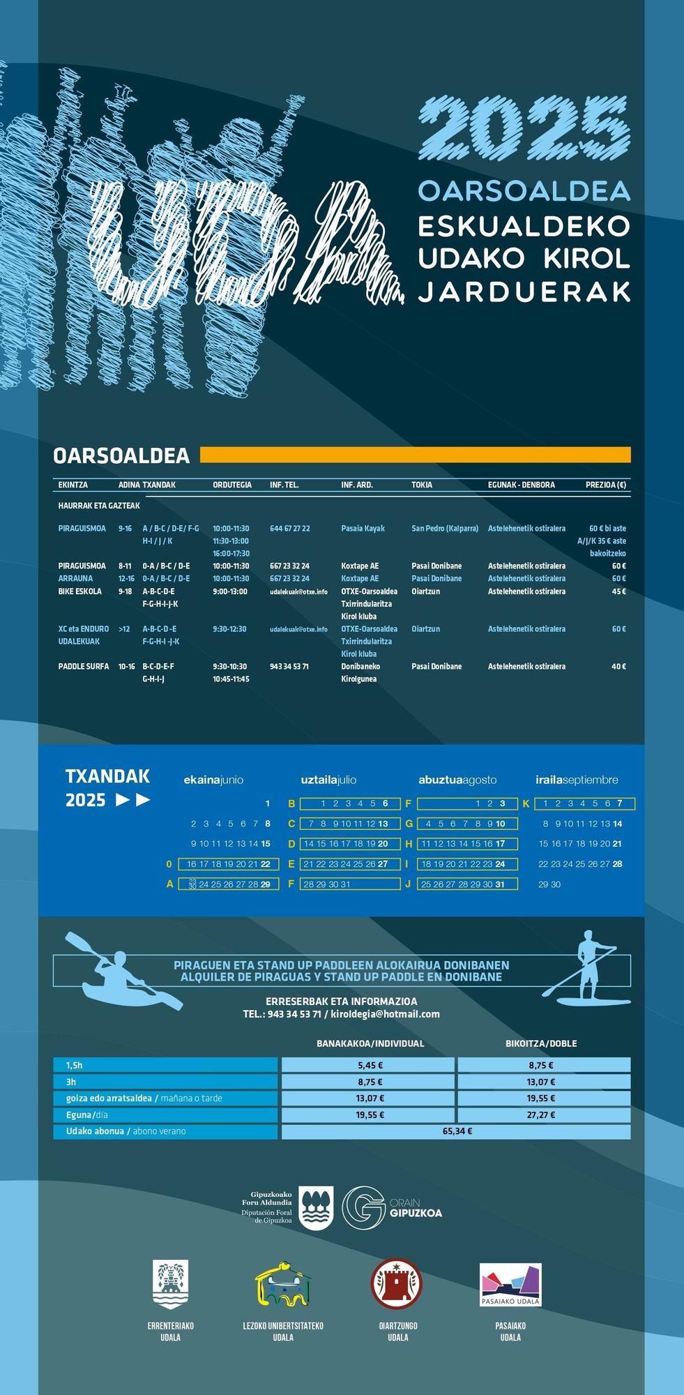 Cartel con las actividades deportivas