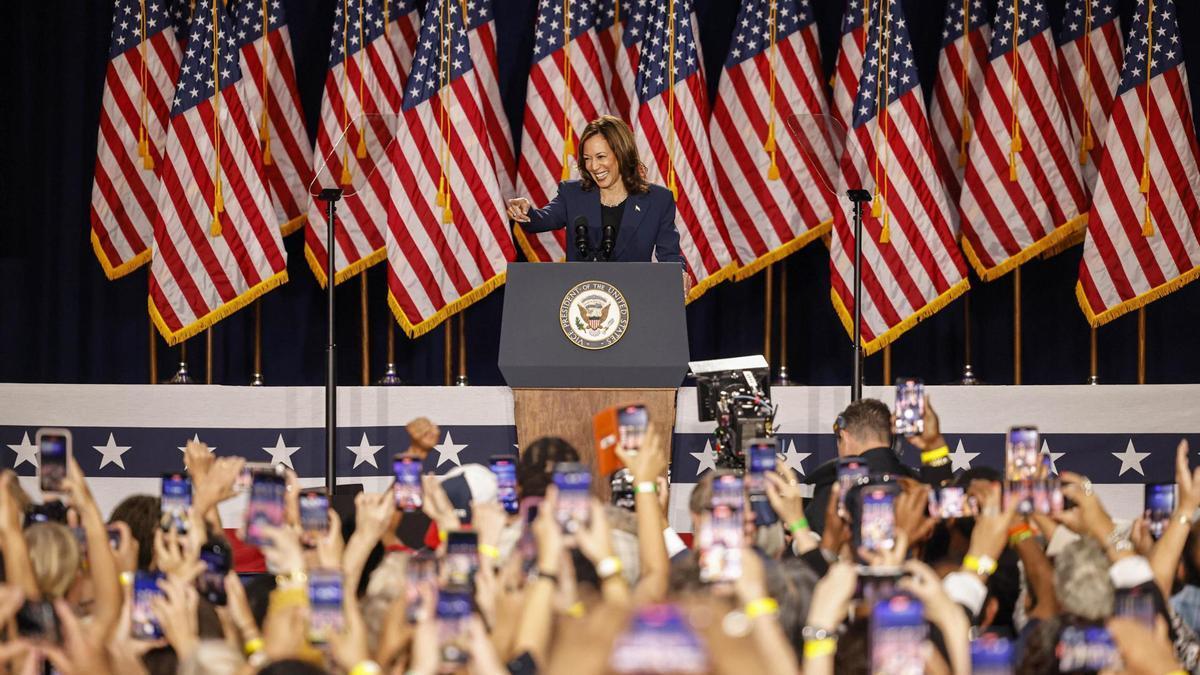 Kamala Harris, durante su acto de campaña en Wisconsin