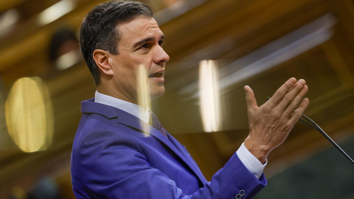 Pedro Sánchez interviene durante la moción de censura de Vox.