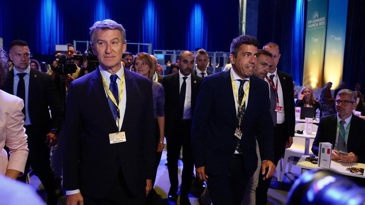 Feijóo y Mazón en el Congreso del PPE en Valencia.