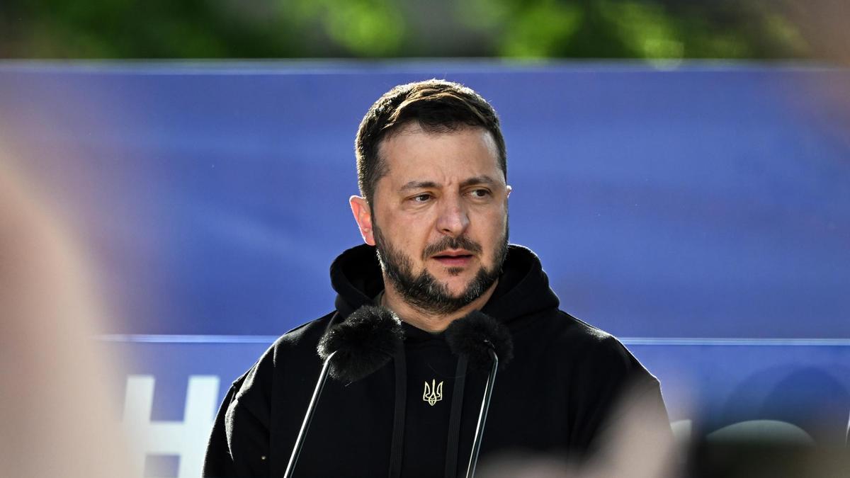 El presidente de Ucrania, Volodímir Zelenski, durante su discurso en la cumbre de la OTAN en Vilna, Lituania.