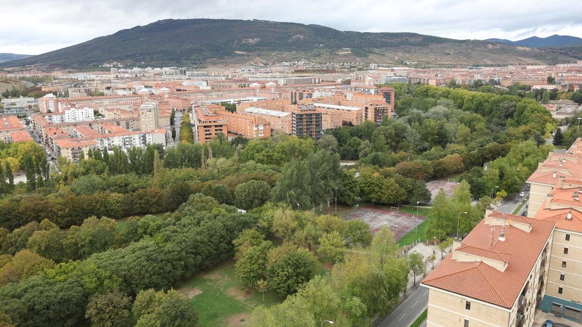 Vista aérea de San Jorge, el barrio de Pamplona donde más estafas se producen.