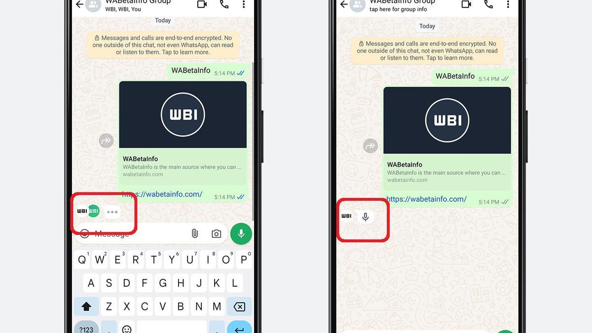 A la izquierda, el aviso de alguien escribe un mensaje de texto, a la derecha, el de un mensaje de audio.