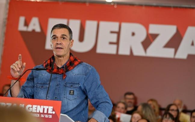 Pedro Sánchez durante el mitin este 14 de octubre en Zaragoza.