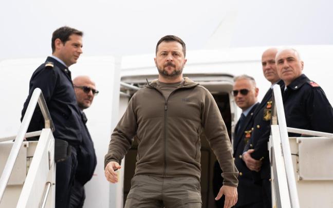 Zelensky a su llegada a Italia.