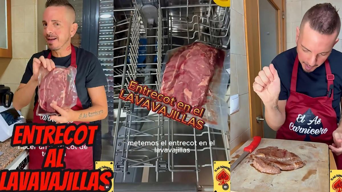 El carnicero, cocinando el entrecot.