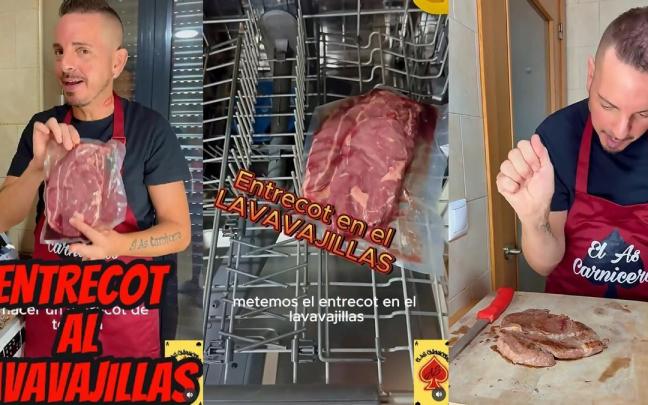 El carnicero, cocinando el entrecot.