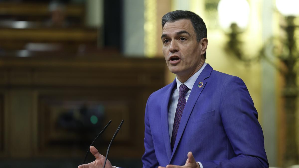 Pedro Sánchez durante su intervención en el debate de la moción de censura presentada por Vox.