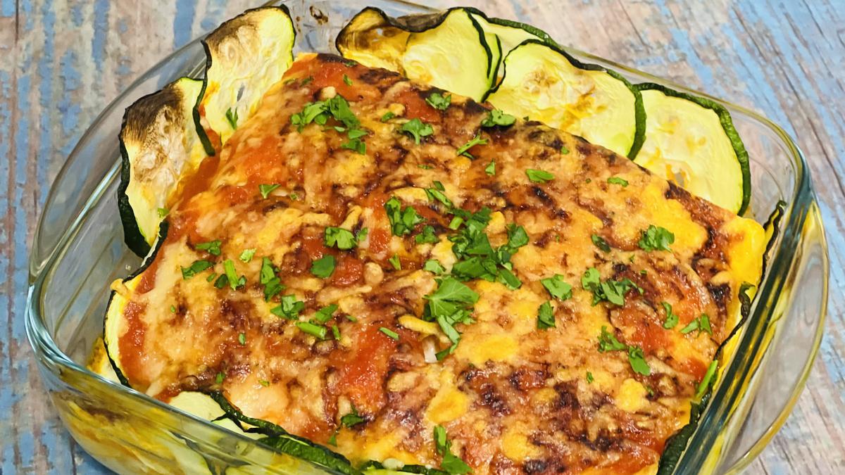 Lasaña de calabacín y carne de ternera.