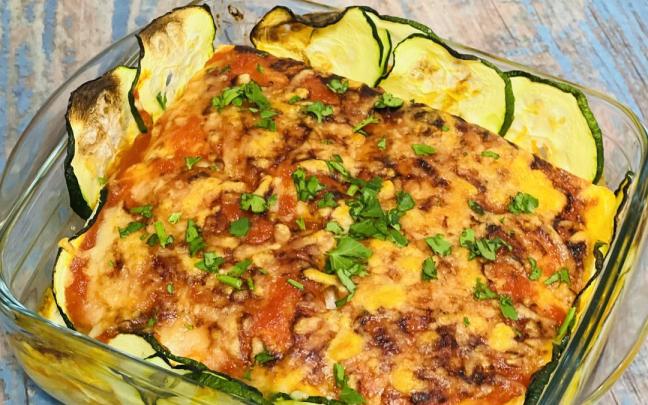 Lasaña de calabacín y carne de ternera.
