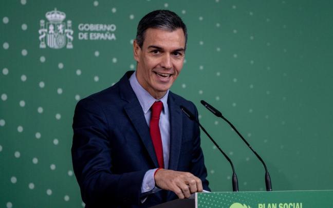 El presidente del Gobierno, Pedro Sánchez, durante el acto de clausura de la presentación de la propuesta de Plan Social para el Clima.