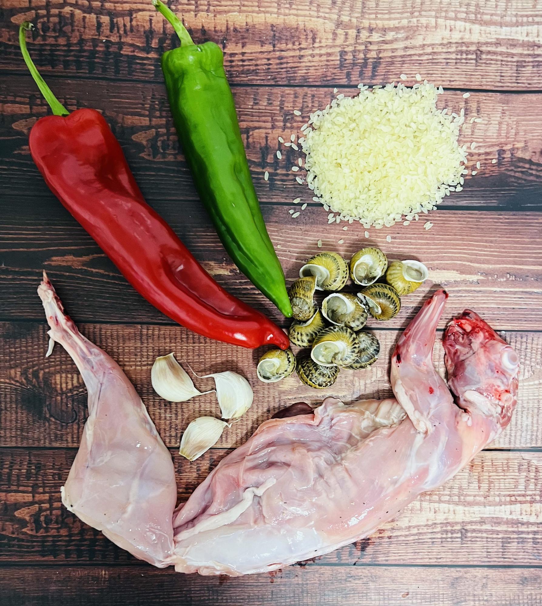 Los ingredientes de la paella.