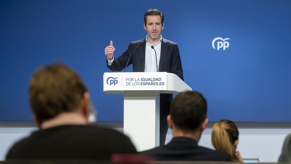 El portavoz del Partido Popular, Borja Sémper, durante la rueda de prensa posterior a la reunión del Comité de Dirección del PP de este lunes.