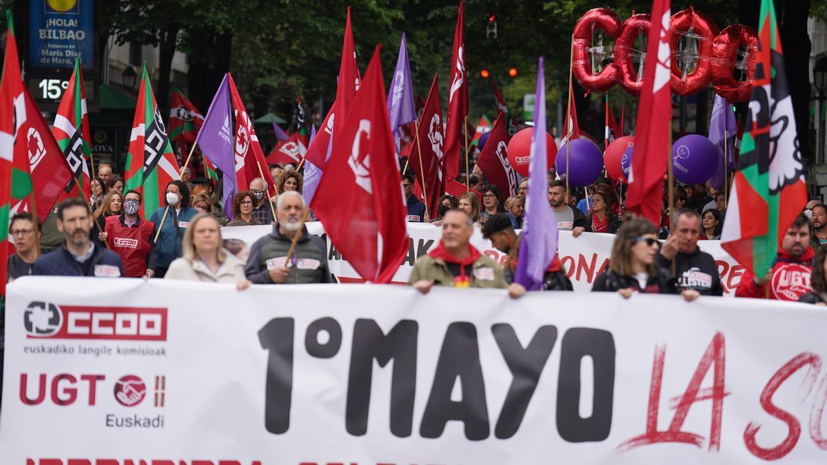 Un momento de una de las manifestaciones desarrolladas el año pasado en Bilbao con motivo de la festividad del Primero de Mayo.