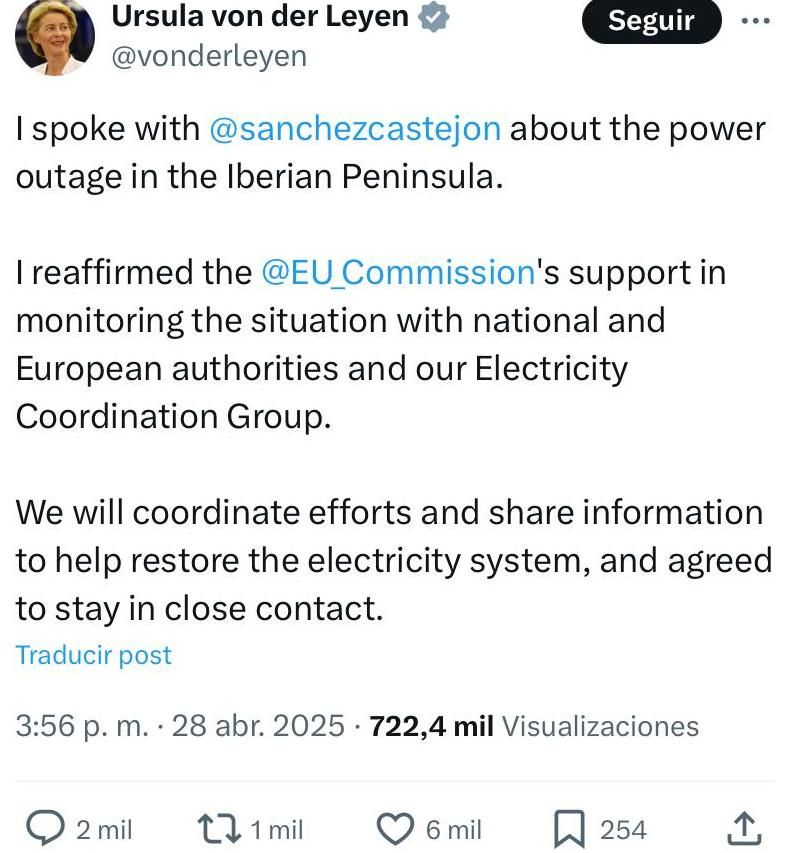 Publicación de Ursula von der Leyen en X.