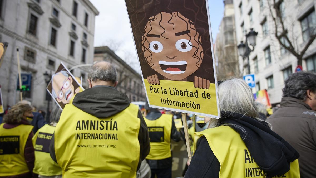 Protesta de Amnistía Internacional contra la ‘ley mordaza’ en 2022.