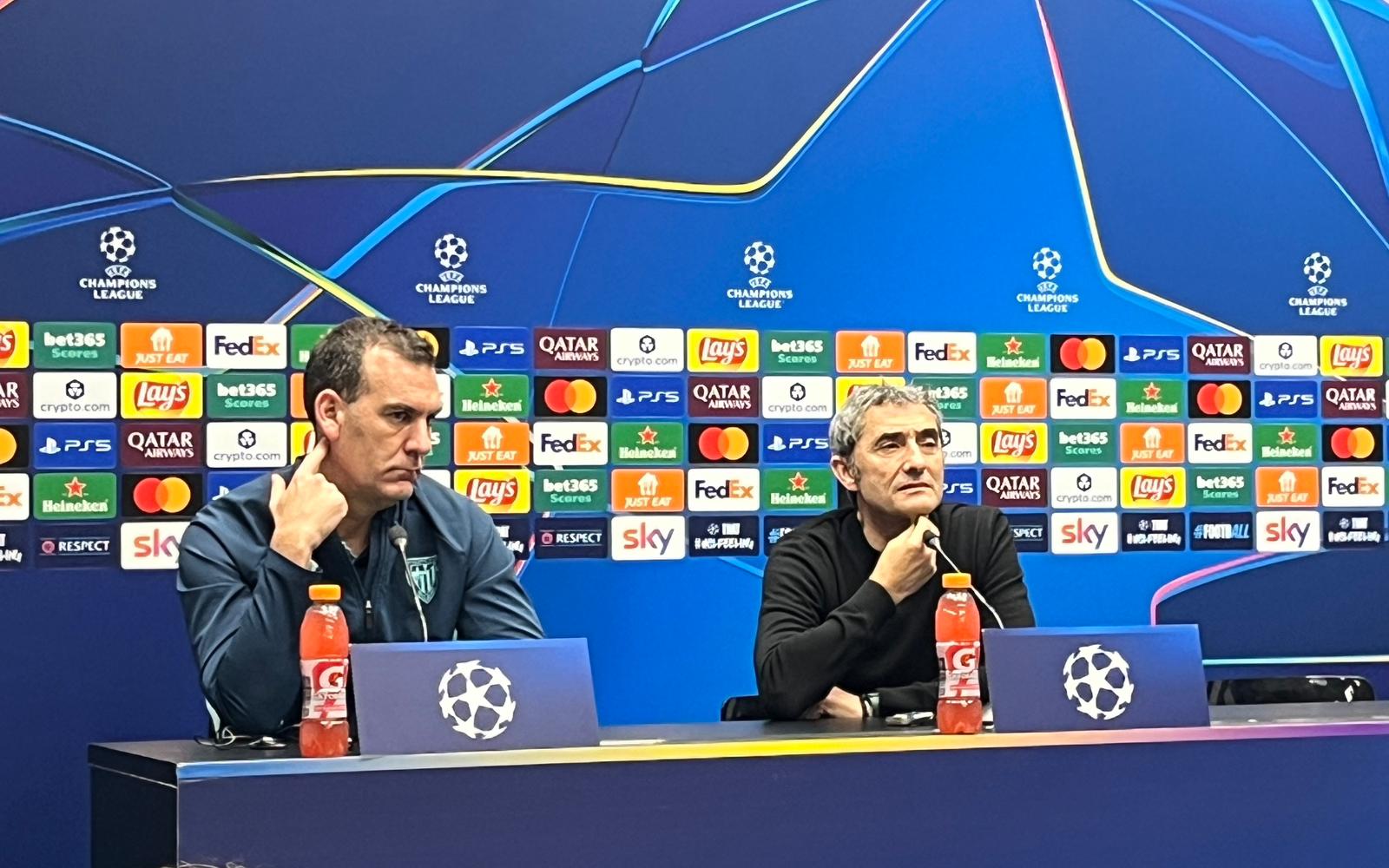 Ernesto Valverde esta tarde en la sala de prensa del Stadio di Bérgamo