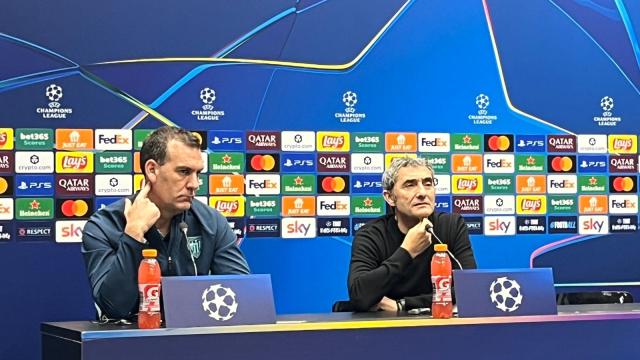 Ernesto Valverde esta tarde en la sala de prensa del Stadio di Bérgamo