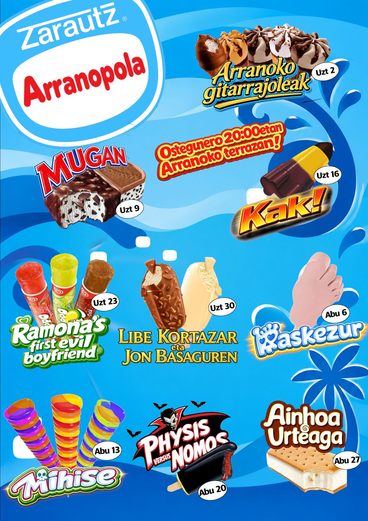 Cartel de los conciertos de verano Arranopola en el Arrano de Zarautz.