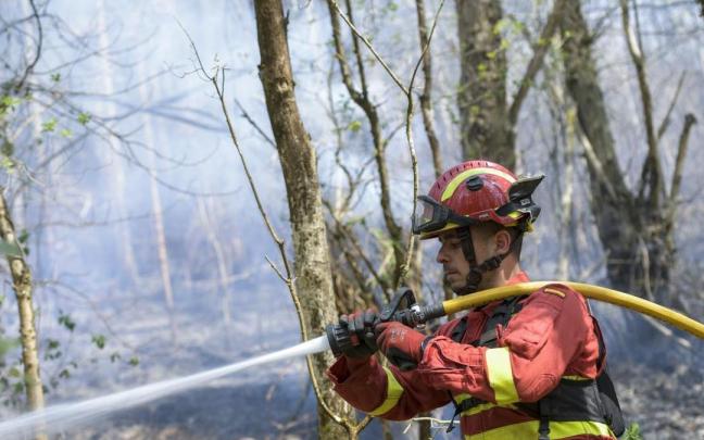 Un bombero trabaja en la extinción de un incendio en Asturias.
