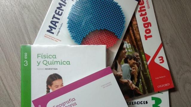 Varios libros de texto de Educación Secundaria Obligatoria.