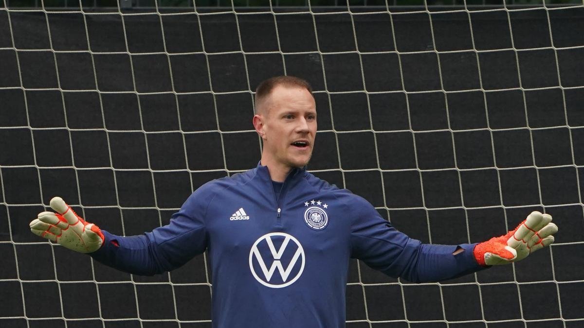 Ter Stegen en un entrenamiento con la selección alemana.